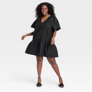 a new day Black V-Neck Mini Ruffle Hem Dress
